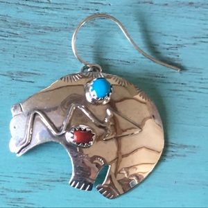 Native Sterling Silver Turquoise Bear Earrings